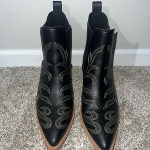 Black Embroidered Women's Ankle Boots